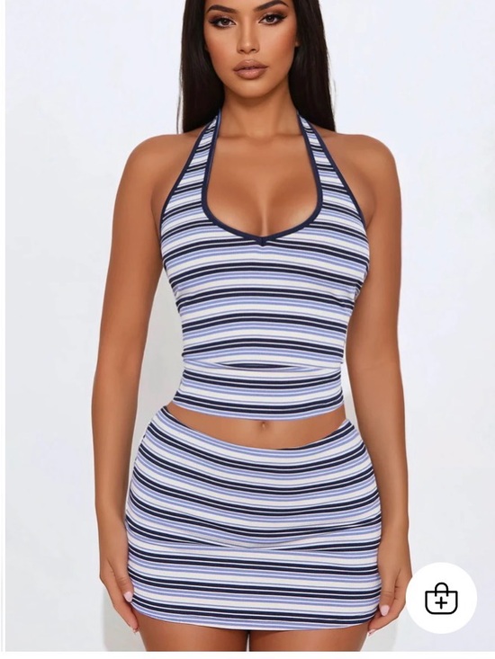 Dresses & Skirts - Striped Halter Crop Top - Blue/White